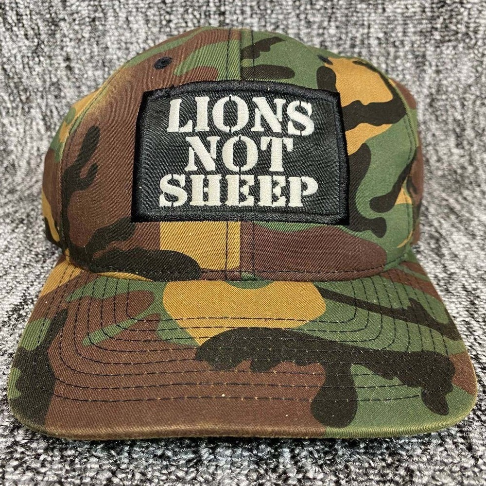 Lions Not Sheep Hat Mens OSFM Green Camo Snapback‎ Patch Trucker Cap